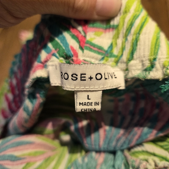 Rose & Olive Wide Leg Gauze Pants Tropical Beach Cover Up Pink White Casual L - Picture 2 of 10